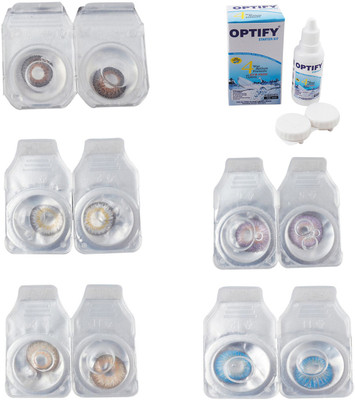 

Optify Combo Pack Monthly Color Contact Lens With Solution Monthly Contact Lens(0, Brown-Natural Grey-Gold-Violet-Blue Topaz, Pack of 5)