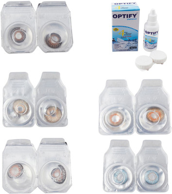 

Optify Combo Pack Monthly Color Contact Lens With Solution Monthly Contact Lens(0, Brown-Gold-Grey-Honey-Sea Blue, Pack of 5)