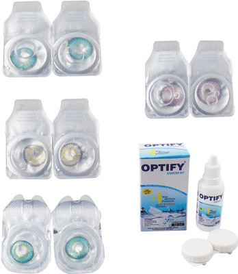 

Optify Combo Pack Monthly Color Contact Lens With Solution Monthly Contact Lens(0, Aqua-Natural Grey-Green Turquoise-Violet, Pack of 4)