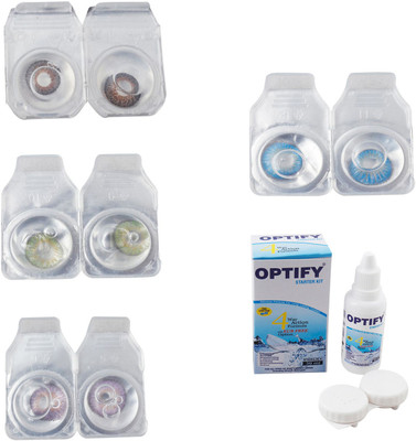 

Optify Combo Pack Monthly Color Contact Lens With Solution Monthly Contact Lens(0, Brown-Green-Violet-Blue Topaz, Pack of 4)