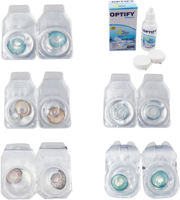 

Optify Combo Pack Monthly Color Contact Lens With Solution Monthly Contact Lens(0, Aqua-Gold-Grey-Sea Blue-Green Turquoise, Pack of 5)