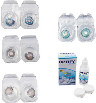 

Optify Combo Pack Monthly Color Contact Lens With Solution Monthly Contact Lens(0, Blue-Brown-Grey-Green Turquoise, Pack of 4)