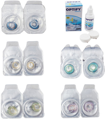 

Optify Combo Pack Monthly Color Contact Lens With Solution Monthly Contact Lens(0, Blue-Natural Grey-Green-Green Turquoise-Violet, Pack of 5)