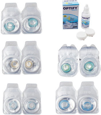 

Optify Combo Pack Monthly Color Contact Lens With Solution Monthly Contact Lens(0, Aqua-Natural Grey-Sea Blue-Green Turquoise-Blue Topaz, Pack of 5)