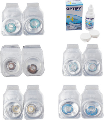 

Optify Combo Pack Monthly Color Contact Lens With Solution Monthly Contact Lens(0, Aqua-Brown-Natural Grey-Sea Blue-Blue Topaz, Pack of 5)