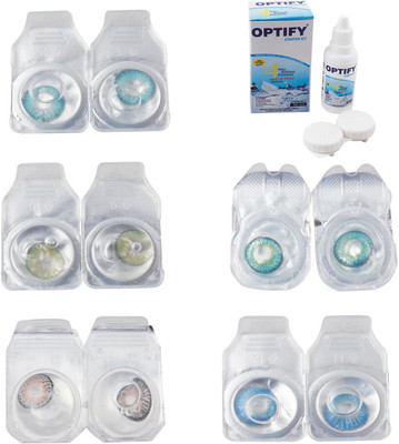 

Optify Combo Pack Monthly Color Contact Lens With Solution Monthly Contact Lens(0, Aqua-Green-Grey-Green Turquoise-Blue Topaz, Pack of 5)