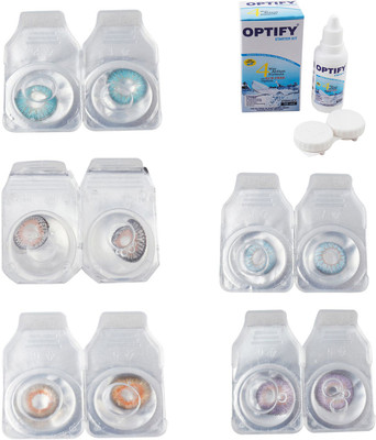 

Optify Combo Pack Monthly Color Contact Lens With Solution Monthly Contact Lens(0, Aqua-Grey-Honey-Sea Blue-Violet, Pack of 5)