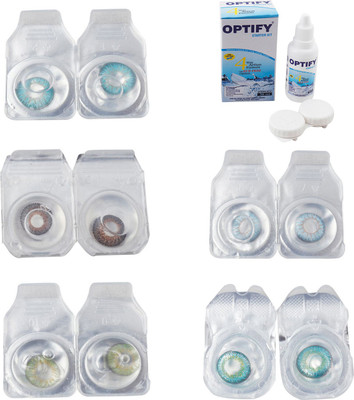 Optify Combo Pack Monthly Color Contact Lens With Solution Monthly Contact Lens(0, Aqua-Brown-Green-Sea Blue-Green Turquoise, Pack of 5)