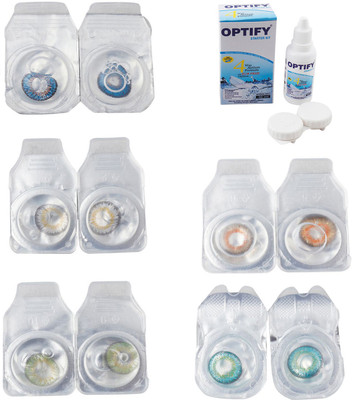 

Optify Combo Pack Monthly Color Contact Lens With Solution Monthly Contact Lens(0, Blue-Natural Grey-Green-Honey-Green Turquoise, Pack of 5)