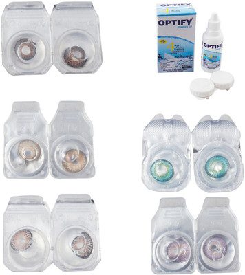 

Optify Combo Pack Monthly Color Contact Lens With Solution Monthly Contact Lens(0, Brown-Gold-Grey-Green Turquoise-Violet, Pack of 5)