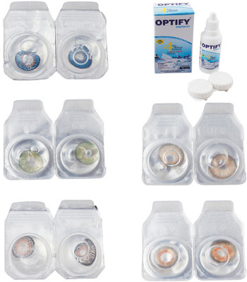 

Optify Combo Pack Monthly Color Contact Lens With Solution Monthly Contact Lens(0, Blue-Green-Grey-Hazel-Honey, Pack of 5)