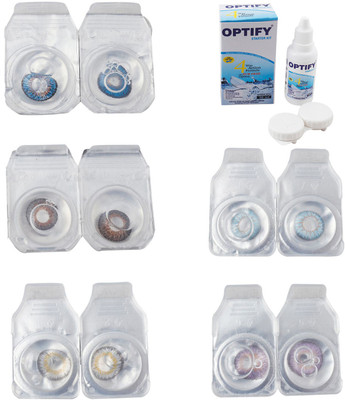 

Optify Combo Pack Monthly Color Contact Lens With Solution Monthly Contact Lens(0, Blue-Brown-Natural Grey-Sea Blue-Violet, Pack of 5)