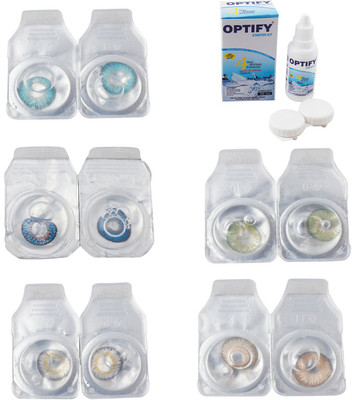 

Optify Combo Pack Monthly Color Contact Lens With Solution Monthly Contact Lens(0, Aqua-Blue-Natural Grey-Green-Hazel, Pack of 5)