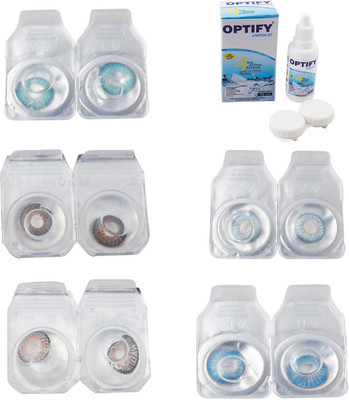 

Optify Combo Pack Monthly Color Contact Lens With Solution Monthly Contact Lens(0, Aqua-Brown-Grey-Sea Blue-Blue Topaz, Pack of 5)