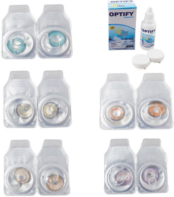 

Optify Combo Pack Monthly Color Contact Lens With Solution Monthly Contact Lens(0, Aqua-Natural Grey-Gold-Honey-Violet, Pack of 5)
