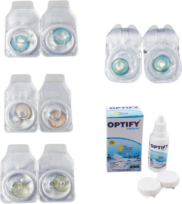 

Optify Combo Pack Monthly Color Contact Lens With Solution Monthly Contact Lens(0, Aqua-Gold-Green-Green Turquoise, Pack of 4)