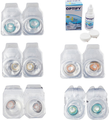 

Optify Combo Pack Monthly Color Contact Lens With Solution Monthly Contact Lens(0, Aqua-Natural Grey-Grey-Honey-Green Turquoise, Pack of 5)