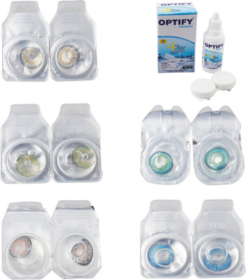 

Optify Combo Pack Monthly Color Contact Lens With Solution Monthly Contact Lens(0, Natural Grey-Green-Grey-Green Turquoise-Blue Topaz, Pack of 5)