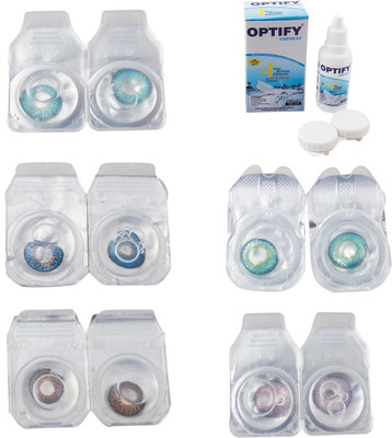 

Optify Combo Pack Monthly Color Contact Lens With Solution Monthly Contact Lens(0, Aqua-Blue-Brown-Green Turquoise-Violet, Pack of 5)