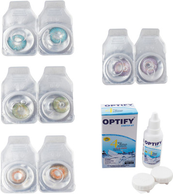 

Optify Combo Pack Monthly Color Contact Lens With Solution Monthly Contact Lens(0, Aqua-Green-Honey-Violet, Pack of 4)