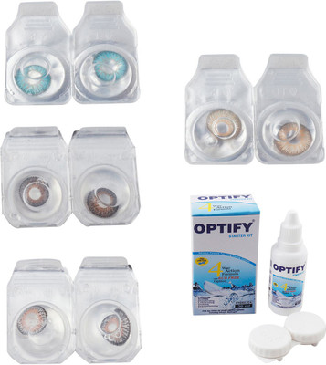 

Optify Combo Pack Monthly Color Contact Lens With Solution Monthly Contact Lens(0, Aqua-Brown-Grey-Hazel, Pack of 4)
