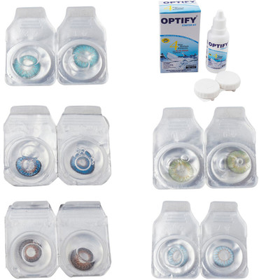 

Optify Combo Pack Monthly Color Contact Lens With Solution Monthly Contact Lens(0, Aqua-Blue-Brown-Green-Sea Blue, Pack of 5)