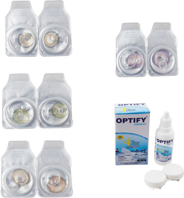 

Optify Combo Pack Monthly Color Contact Lens With Solution Monthly Contact Lens(0, Natural Grey-Green-Hazel-Violet, Pack of 4)