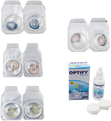 

Optify Combo Pack Monthly Color Contact Lens With Solution Monthly Contact Lens(0, Blue-Gold-Green-Grey, Pack of 4)