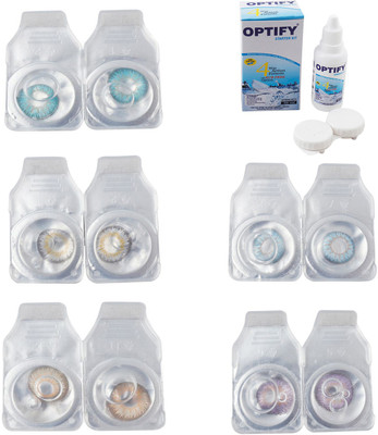 

Optify Combo Pack Monthly Color Contact Lens With Solution Monthly Contact Lens(0, Aqua-Natural Grey-Hazel-Sea Blue-Violet, Pack of 5)