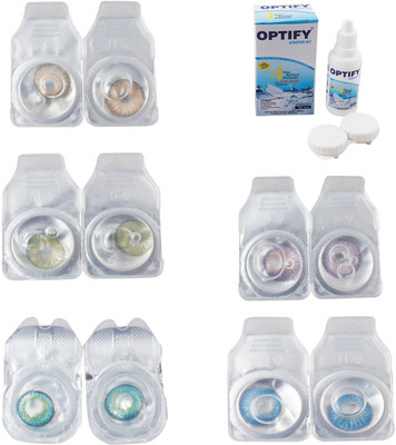 

Optify Combo Pack Monthly Color Contact Lens With Solution Monthly Contact Lens(0, Gold-Green-Green Turquoise-Violet-Blue Topaz, Pack of 5)