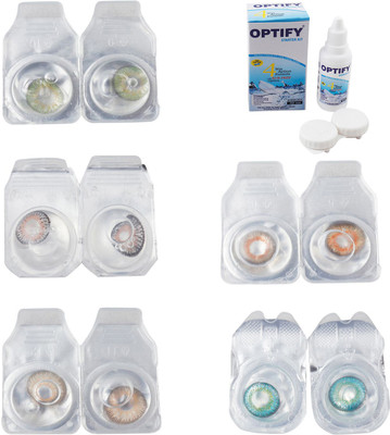 

Optify Combo Pack Monthly Color Contact Lens With Solution Monthly Contact Lens(0, Green-Grey-Hazel-Honey-Green Turquoise, Pack of 5)
