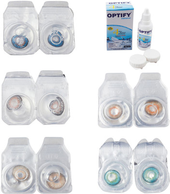 

Optify Combo Pack Monthly Color Contact Lens With Solution Monthly Contact Lens(0, Blue-Grey-Hazel-Honey-Green Turquoise, Pack of 5)