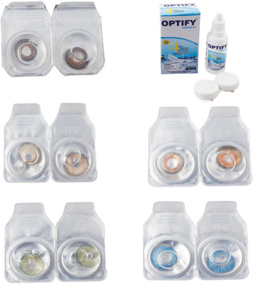 

Optify Combo Pack Monthly Color Contact Lens With Solution Monthly Contact Lens(0, Brown-Gold-Green-Honey-Blue Topaz, Pack of 5)