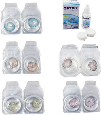 

Optify Combo Pack Monthly Color Contact Lens With Solution Monthly Contact Lens(0, Aqua-Gold-Green-Grey-Violet, Pack of 5)