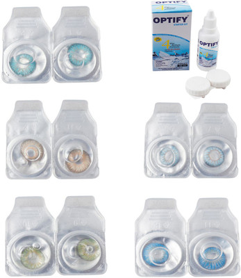 

Optify Combo Pack Monthly Color Contact Lens With Solution Monthly Contact Lens(0, Aqua-Gold-Green-Sea Blue-Blue Topaz, Pack of 5)