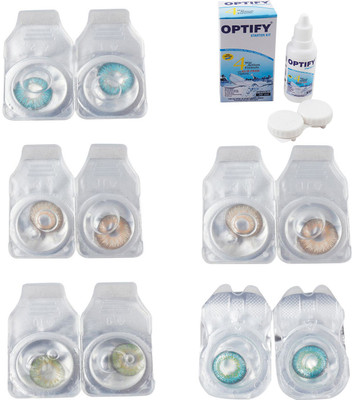 

Optify Combo Pack Monthly Color Contact Lens With Solution Monthly Contact Lens(0, Aqua-Gold-Green-Hazel-Green Turquoise, Pack of 5)