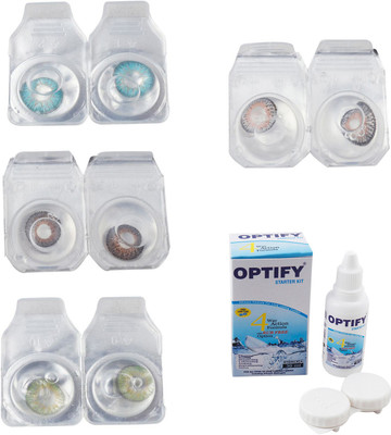 

Optify Combo Pack Monthly Color Contact Lens With Solution Monthly Contact Lens(0, Aqua-Brown-Green-Grey, Pack of 4)