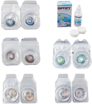 

Optify Combo Pack Monthly Color Contact Lens With Solution Monthly Contact Lens(0, Blue-Brown-Gold-Green Turquoise-Violet, Pack of 5)
