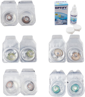 

Optify Combo Pack Monthly Color Contact Lens With Solution Monthly Contact Lens(0, Brown-Green-Grey-Hazel-Green Turquoise, Pack of 5)
