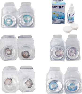 

Optify Combo Pack Monthly Color Contact Lens With Solution Monthly Contact Lens(0, Aqua-Brown-Grey-Violet-Blue Topaz, Pack of 5)