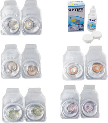 

Optify Combo Pack Monthly Color Contact Lens With Solution Monthly Contact Lens(0, Natural Grey-Gold-Green-Honey-Violet, Pack of 5)