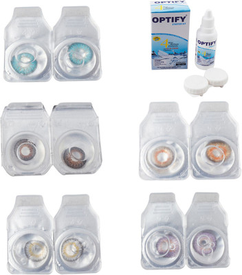 

Optify Combo Pack Monthly Color Contact Lens With Solution Monthly Contact Lens(0, Aqua-Brown-Natural Grey-Honey-Violet, Pack of 5)