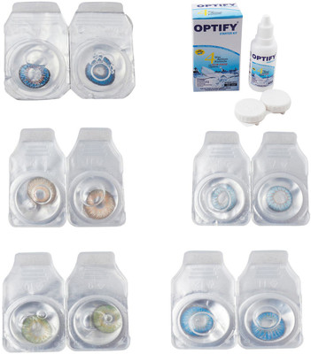 

Optify Combo Pack Monthly Color Contact Lens With Solution Monthly Contact Lens(0, Blue-Gold-Green-Sea Blue-Blue Topaz, Pack of 5)