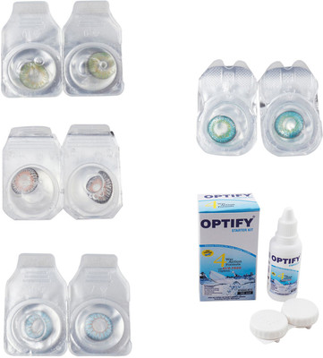 

Optify Combo Pack Monthly Color Contact Lens With Solution Monthly Contact Lens(0, Green-Grey-Sea Blue-Green Turquoise, Pack of 4)