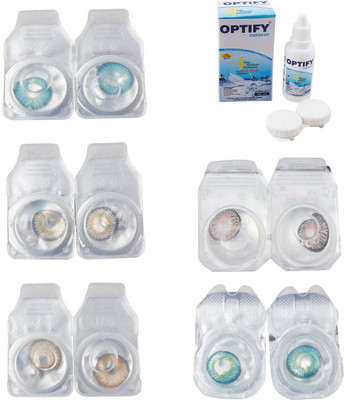 

Optify Combo Pack Monthly Color Contact Lens With Solution Monthly Contact Lens(0, Aqua-Natural Grey-Gold-Grey-Green Turquoise, Pack of 5)