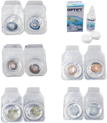 

Optify Combo Pack Monthly Color Contact Lens With Solution Monthly Contact Lens(0, Blue-Brown-Green-Honey-Sea Blue, Pack of 5)