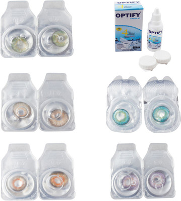 

Optify Combo Pack Monthly Color Contact Lens With Solution Monthly Contact Lens(0, Green-Hazel-Honey-Green Turquoise-Violet, Pack of 5)