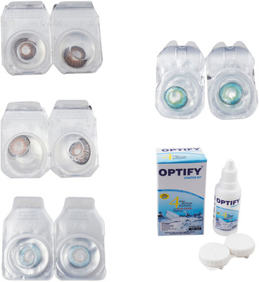 

Optify Combo Pack Monthly Color Contact Lens With Solution Monthly Contact Lens(0, Brown-Grey-Sea Blue-Green Turquoise, Pack of 4)