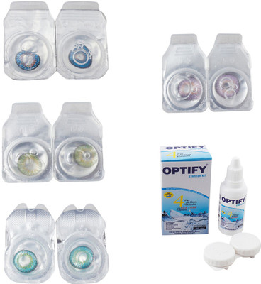 

Optify Combo Pack Monthly Color Contact Lens With Solution Monthly Contact Lens(0, Blue-Green-Green Turquoise-Violet, Pack of 4)