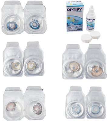 

Optify Combo Pack Monthly Color Contact Lens With Solution Monthly Contact Lens(0, Blue-Natural Grey-Grey-Hazel-Sea Blue, Pack of 5)